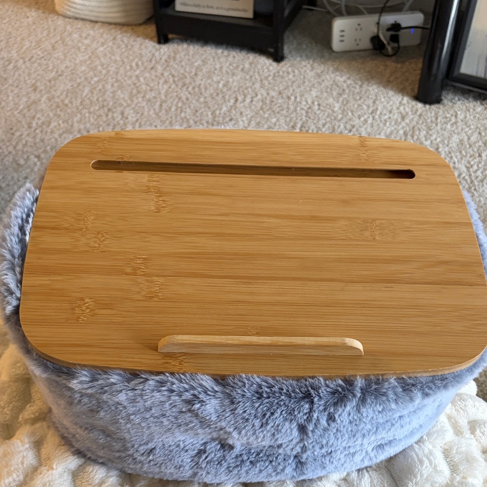 UGG Gray Faux Fur Vanity Tray with Bamboo Lid